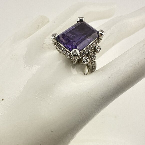 Judith Ripka Ring Sterling Silver Purple Faceted Emerald Cut Rectangle size 8 - Picture 2 of 14
